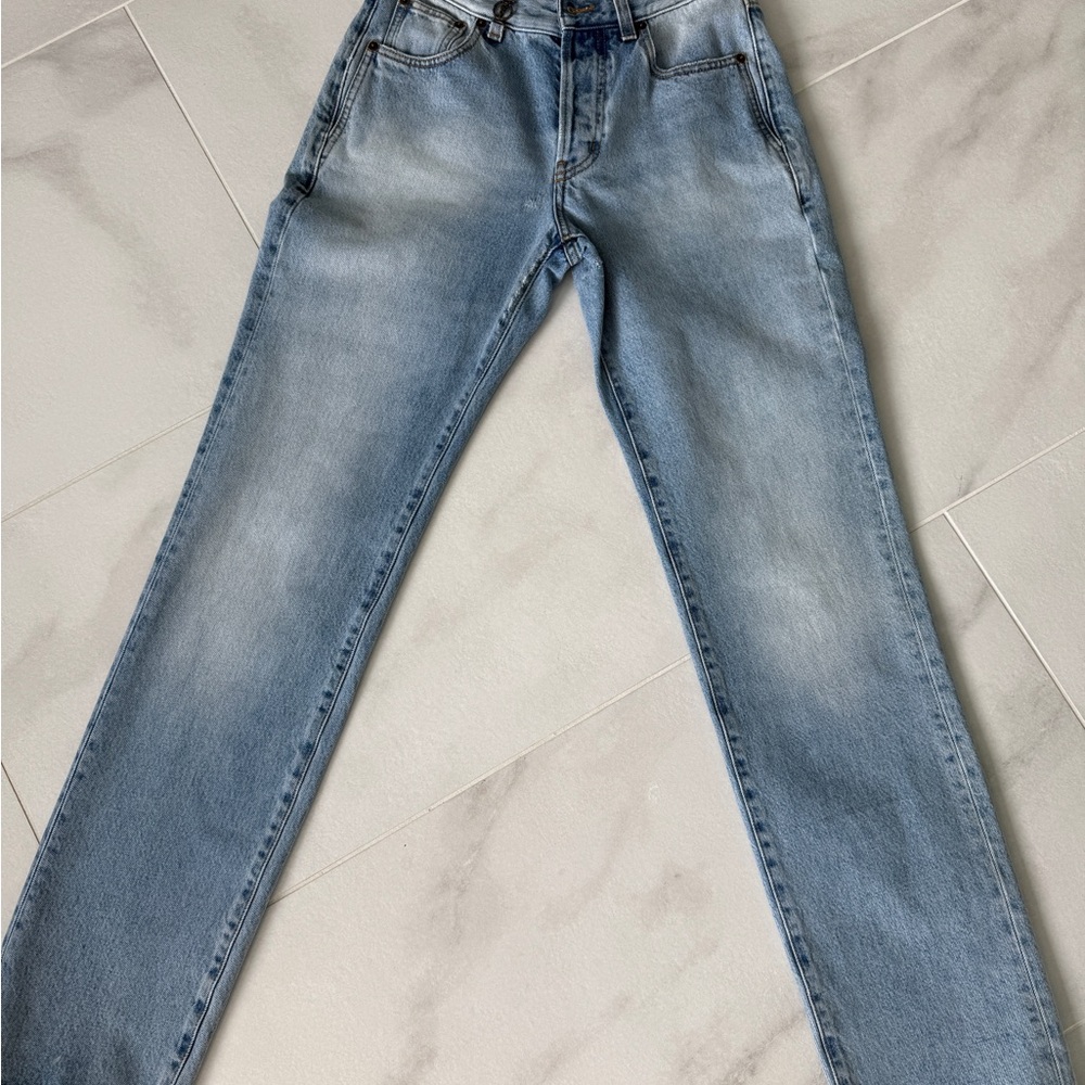 Saint Laurent Women's Light Blue Straight Leg Jeans